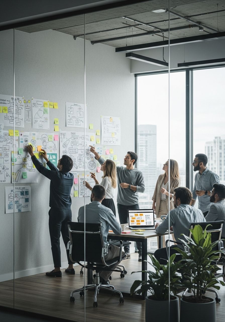 A business team collaborating around workforce and operational plans